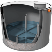 Řez dvouplášťové plastové retenční jímky PJ-OD 6 m³